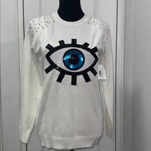 White and Black Evil Eye with pearls Design Top! NWT
